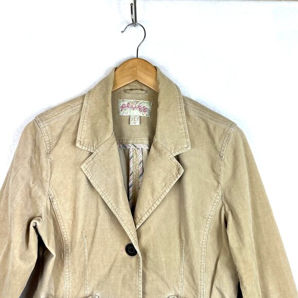 Plugg Womens Beige Corduroy Blazer Jacket With Bow Pockets Size L - Picture 6 of 14